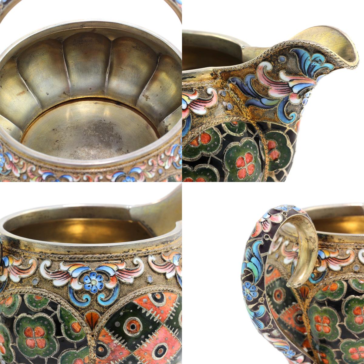 20th Century Russian Silver & Enamel Sugar Bowl & Cream Jug, 6th Artel, c.1910 5