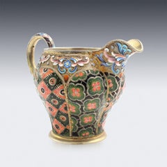 20th Century Russian Silver & Enamel Sugar Bowl & Cream Jug, 6th Artel, c.1910