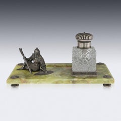 20th Century Russian Silver-Mounted on Green Marble Inkstand, circa 1900