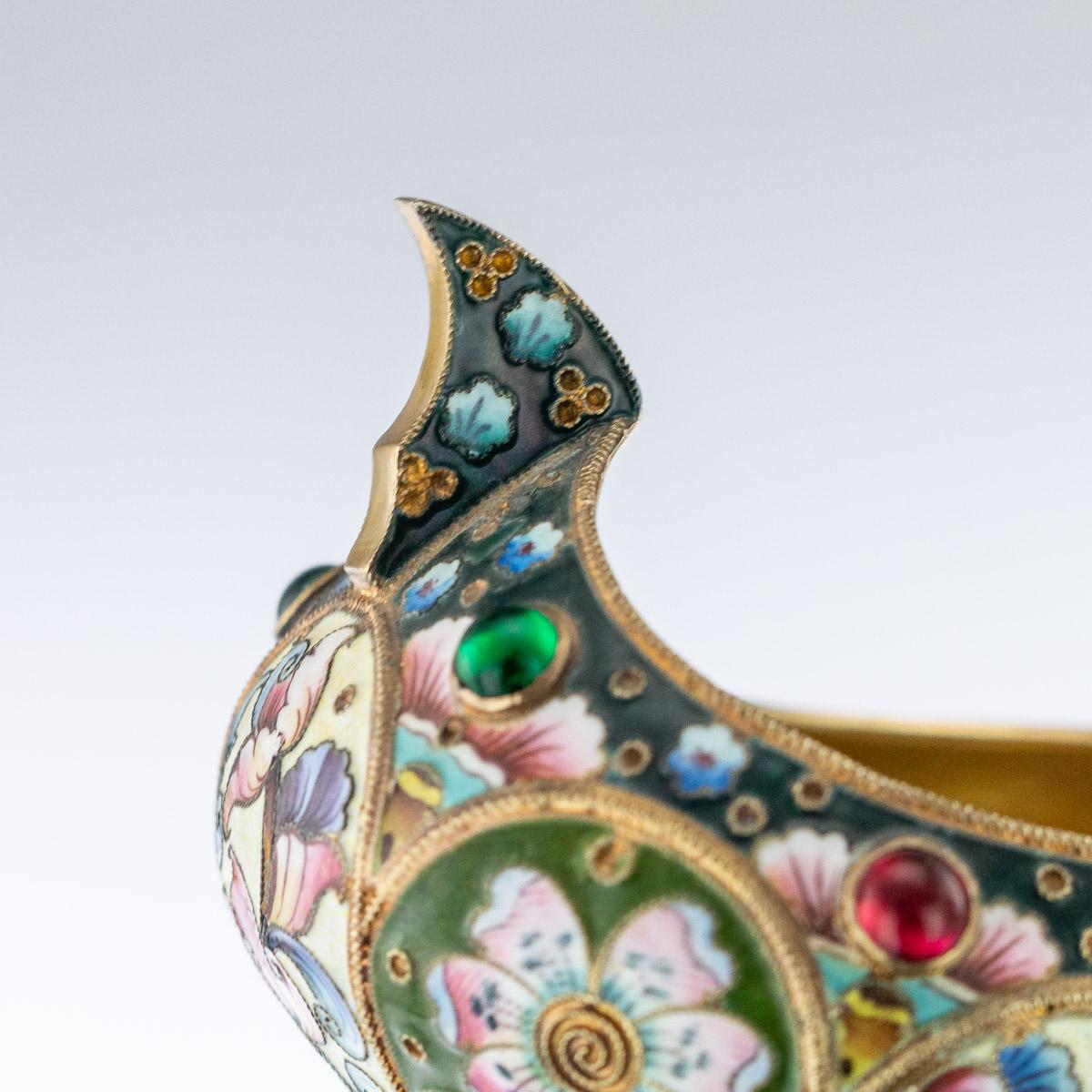 20th Century Russian Silver & Shaded Enamel Kovsh, Grigory Sbitnev Circa 1910 6