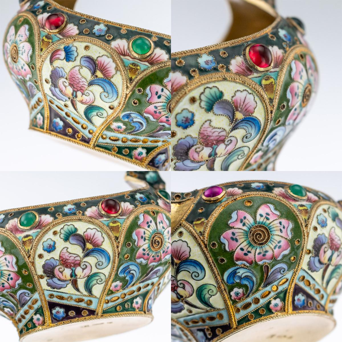20th Century Russian Silver & Shaded Enamel Kovsh, Grigory Sbitnev Circa 1910 7