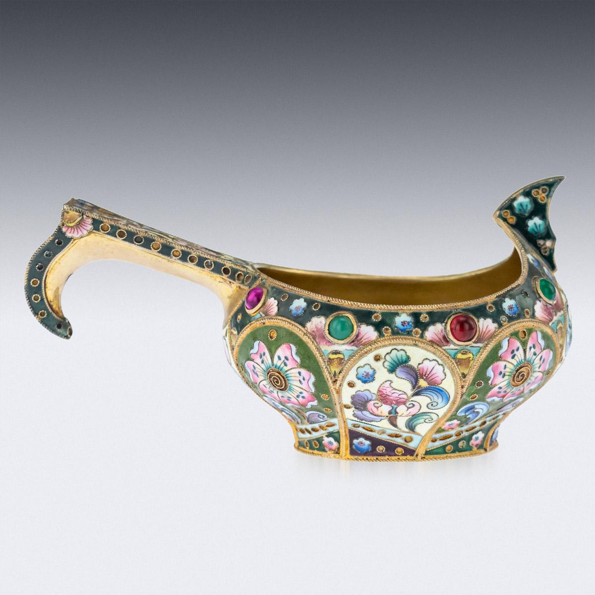 20th Century Russian Silver & Shaded Enamel Kovsh, Grigory Sbitnev Circa 1910 In Good Condition In Royal Tunbridge Wells, Kent