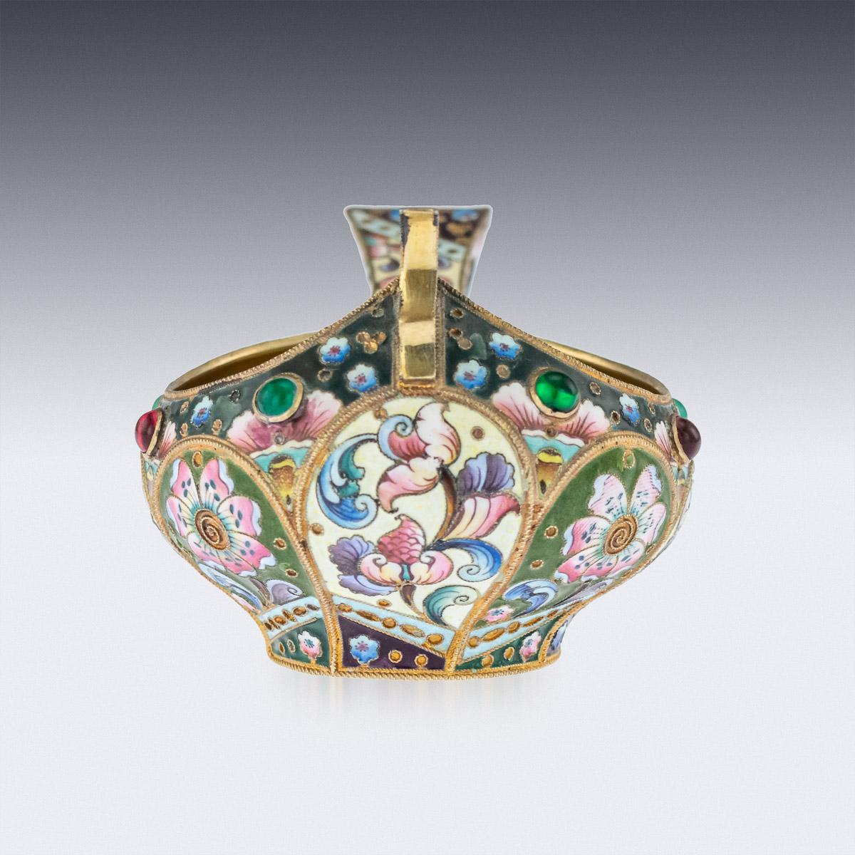 20th Century Russian Silver & Shaded Enamel Kovsh, Grigory Sbitnev Circa 1910 1
