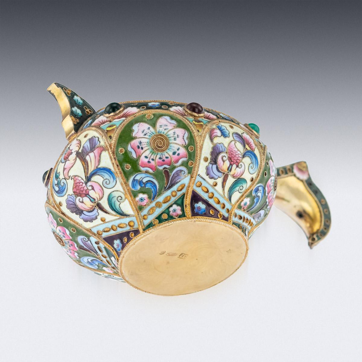 20th Century Russian Silver & Shaded Enamel Kovsh, Grigory Sbitnev Circa 1910 2