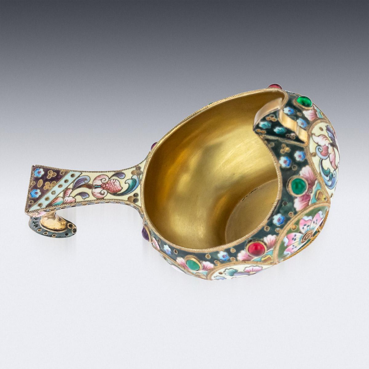 20th Century Russian Silver & Shaded Enamel Kovsh, Grigory Sbitnev Circa 1910 3