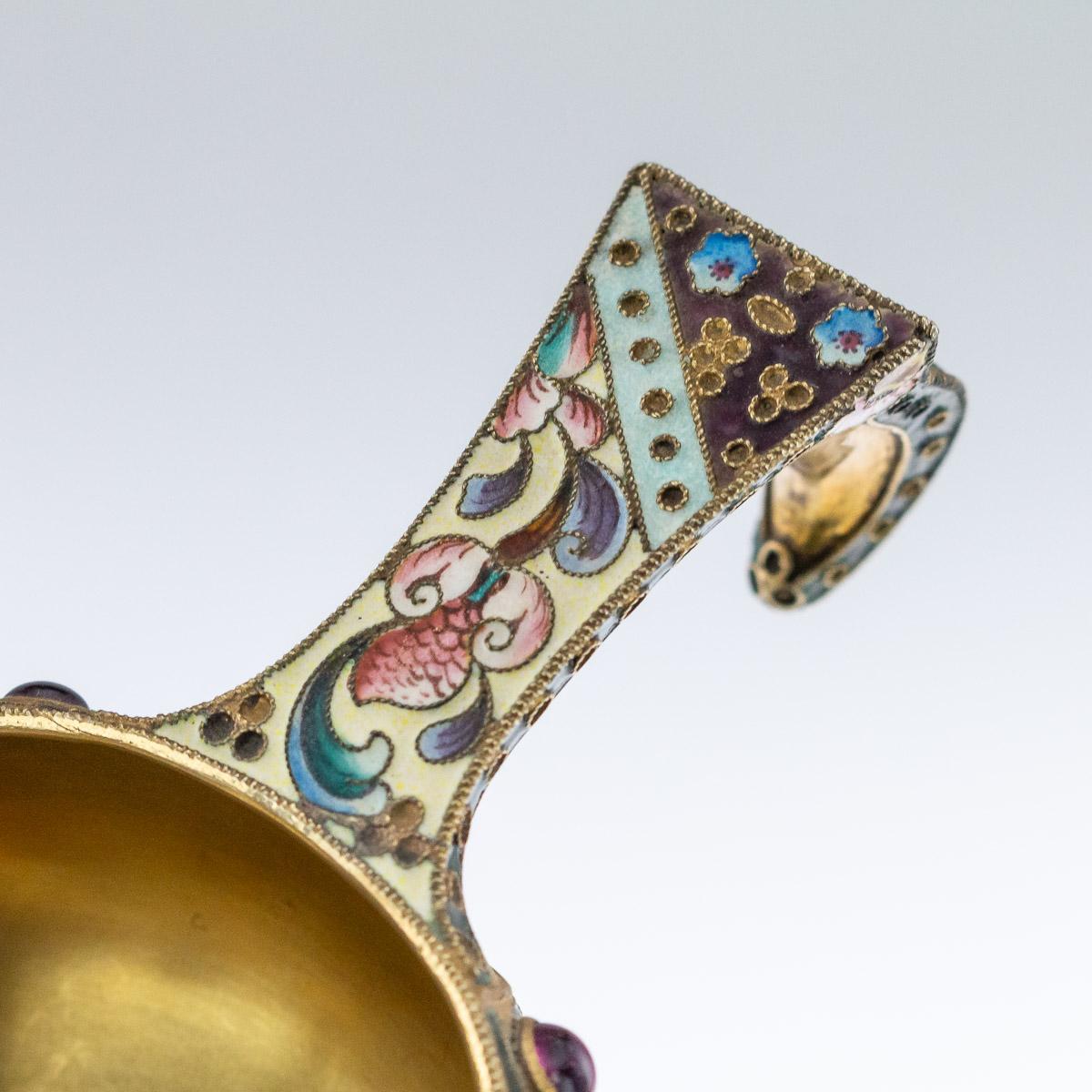 20th Century Russian Silver & Shaded Enamel Kovsh, Grigory Sbitnev Circa 1910 4