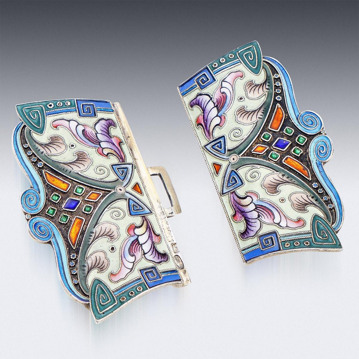 20th Century Russian Solid Silver & Enamel Belt Buckle, 6 Artel, c.1900 1