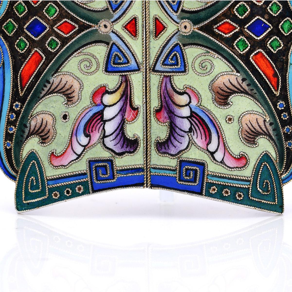 20th Century Russian Solid Silver & Enamel Belt Buckle, 6 Artel, c.1900 4