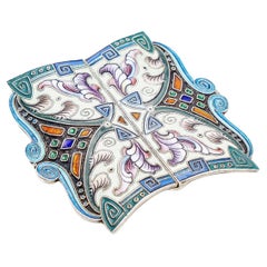 20th Century Russian Solid Silver & Enamel Belt Buckle, 6 Artel, c.1900