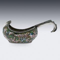20th Century Russian Solid Silver & Enamel Kovsh, Petr Baskakov, circa 1910