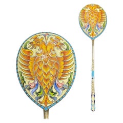 20th Century Russian Solid Silver & Enamel Spoon, Ivan Saltikov, c.1900