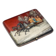20th Century Russian Solid Silver & Lacquer Cigarette Case, c.1910