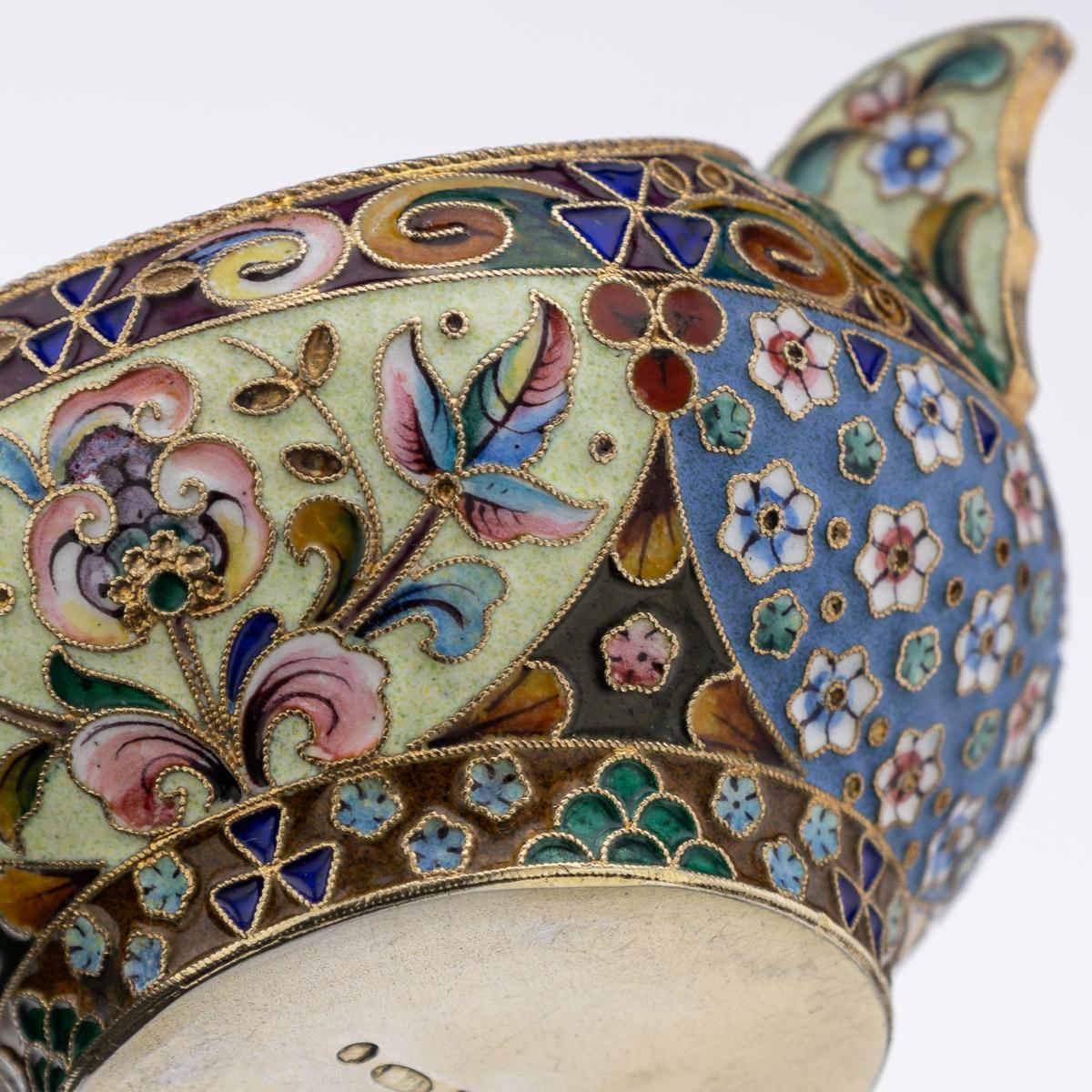 20th Century Russian Solid Silver & Shaded Enamel Kovsh, c.1910 14