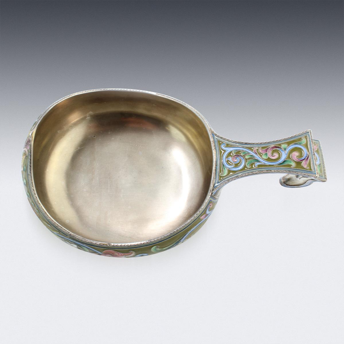 20th Century Russian Solid Silver & Shaded Enamel Kovsh, Maria Semenova, c.1910 2