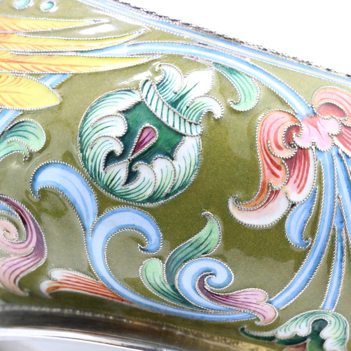 20th Century Russian Solid Silver & Shaded Enamel Kovsh, Maria Semenova, c.1910 3