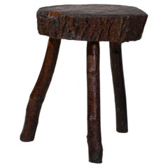 20th Century Rust Wood Primitive Stool In Original Patina