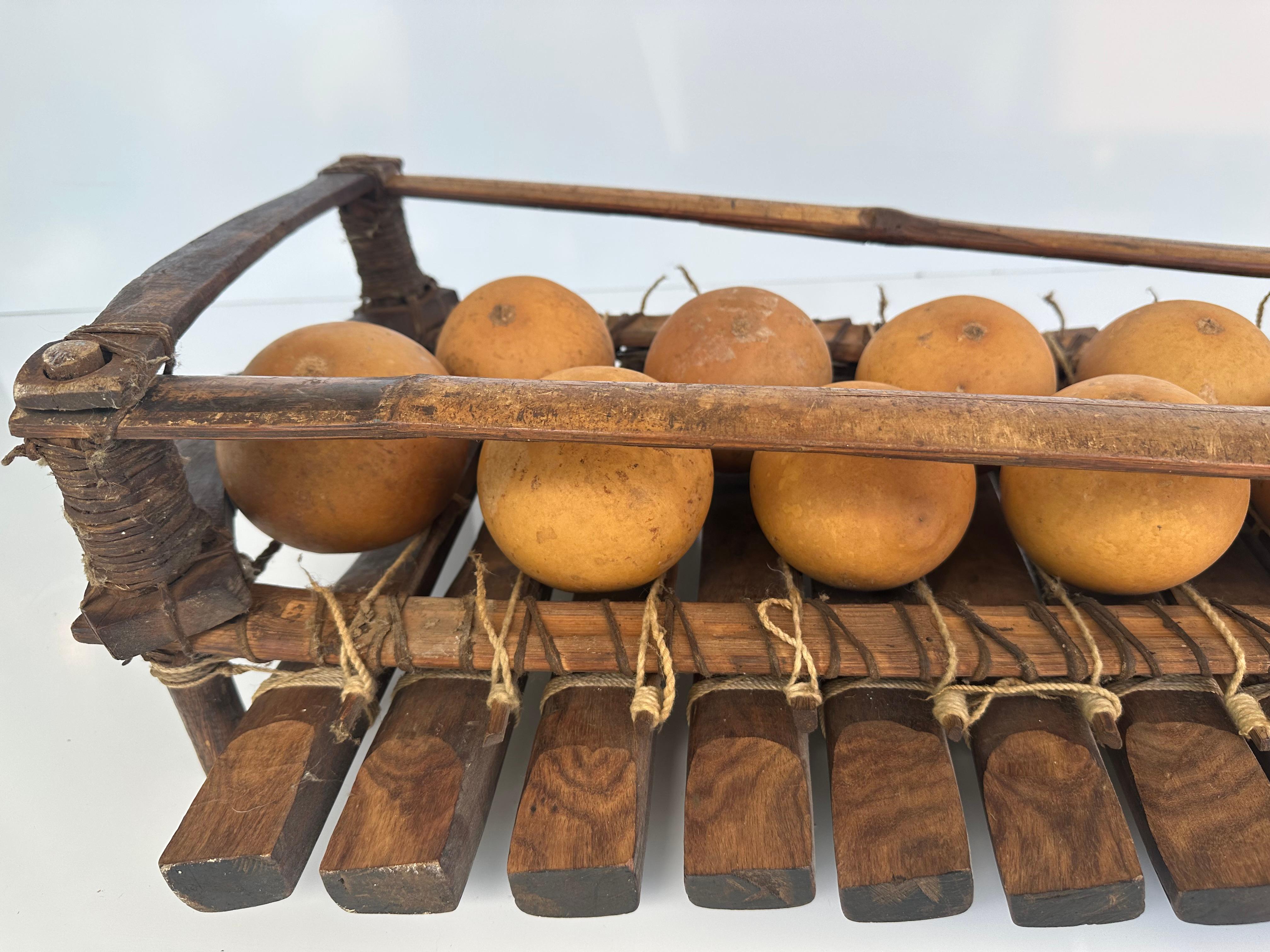 20th Century Rustic African Xylophone with Wood, Gourds, Rope and Mallets For Sale 4