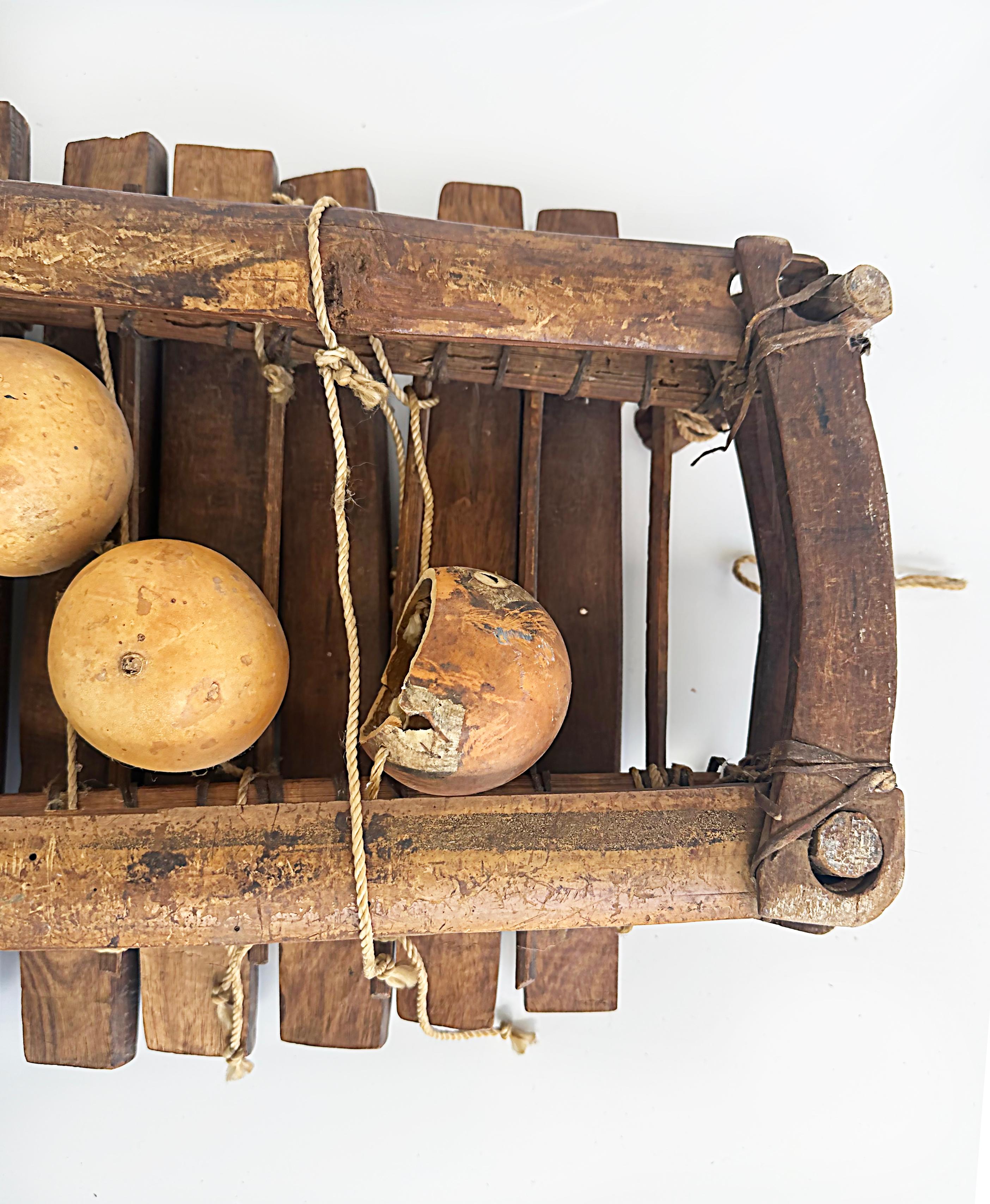 20th Century Rustic African Xylophone with Wood, Gourds, Rope and Mallets For Sale 5