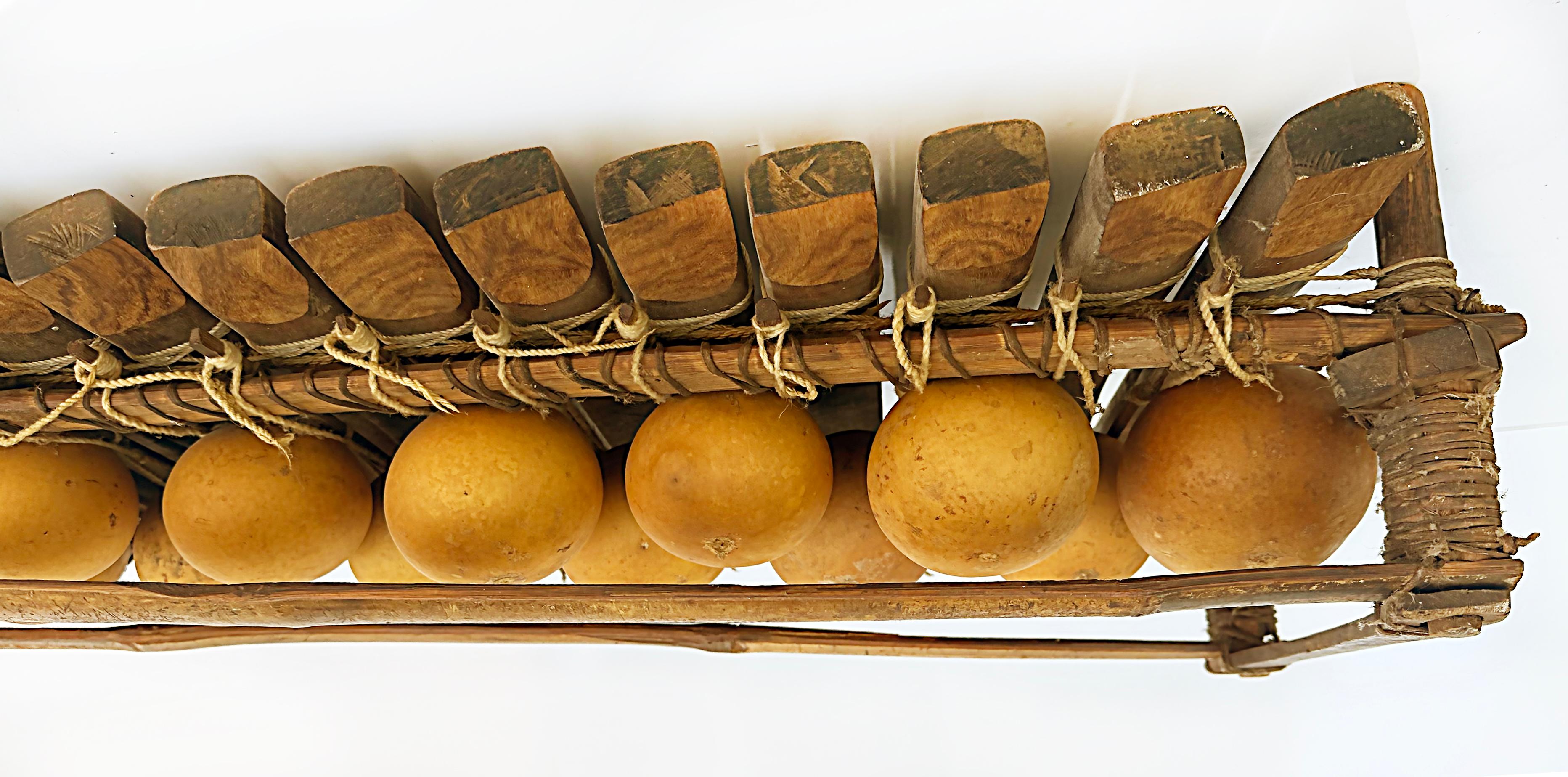 20th Century Rustic African Xylophone with Wood, Gourds, Rope and Mallets For Sale 2