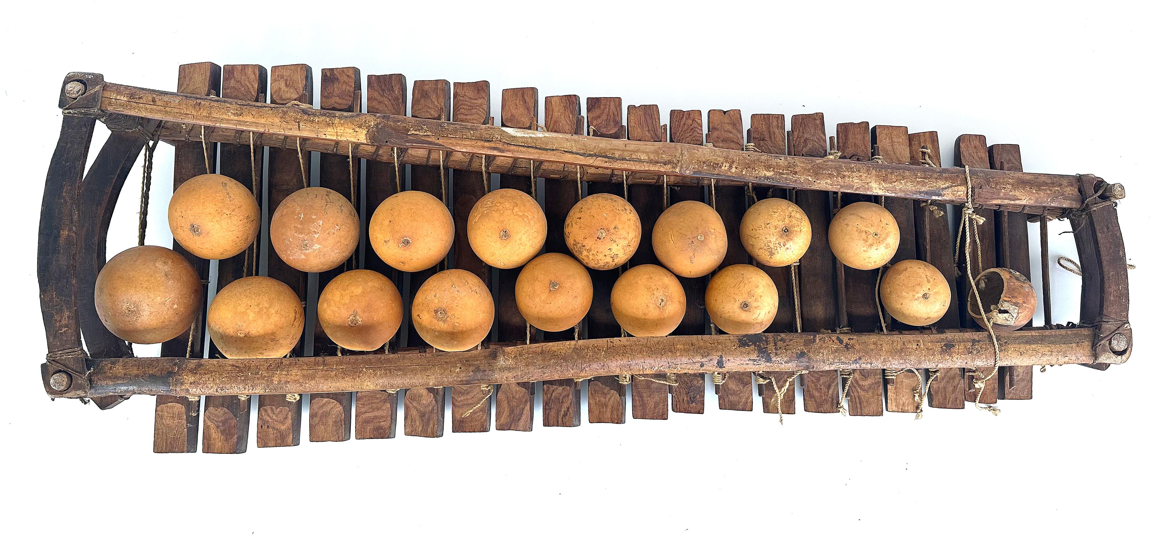20th Century Rustic African Xylophone with Wood, Gourds, Rope and Mallets For Sale 3