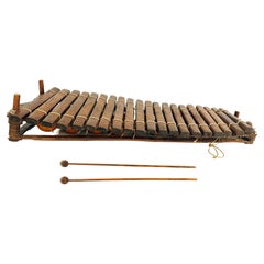 20th Century Rustic African Xylophone with Wood, Gourds, Rope and Mallets
