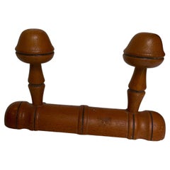 20th Century Rustic French Faux Bamboo Carved 2 peg Wall Mount Coat/Hat Rack
