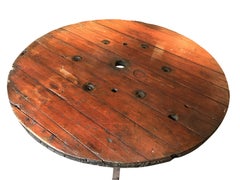 20th Century Rustic Industrial Circular Oak Table