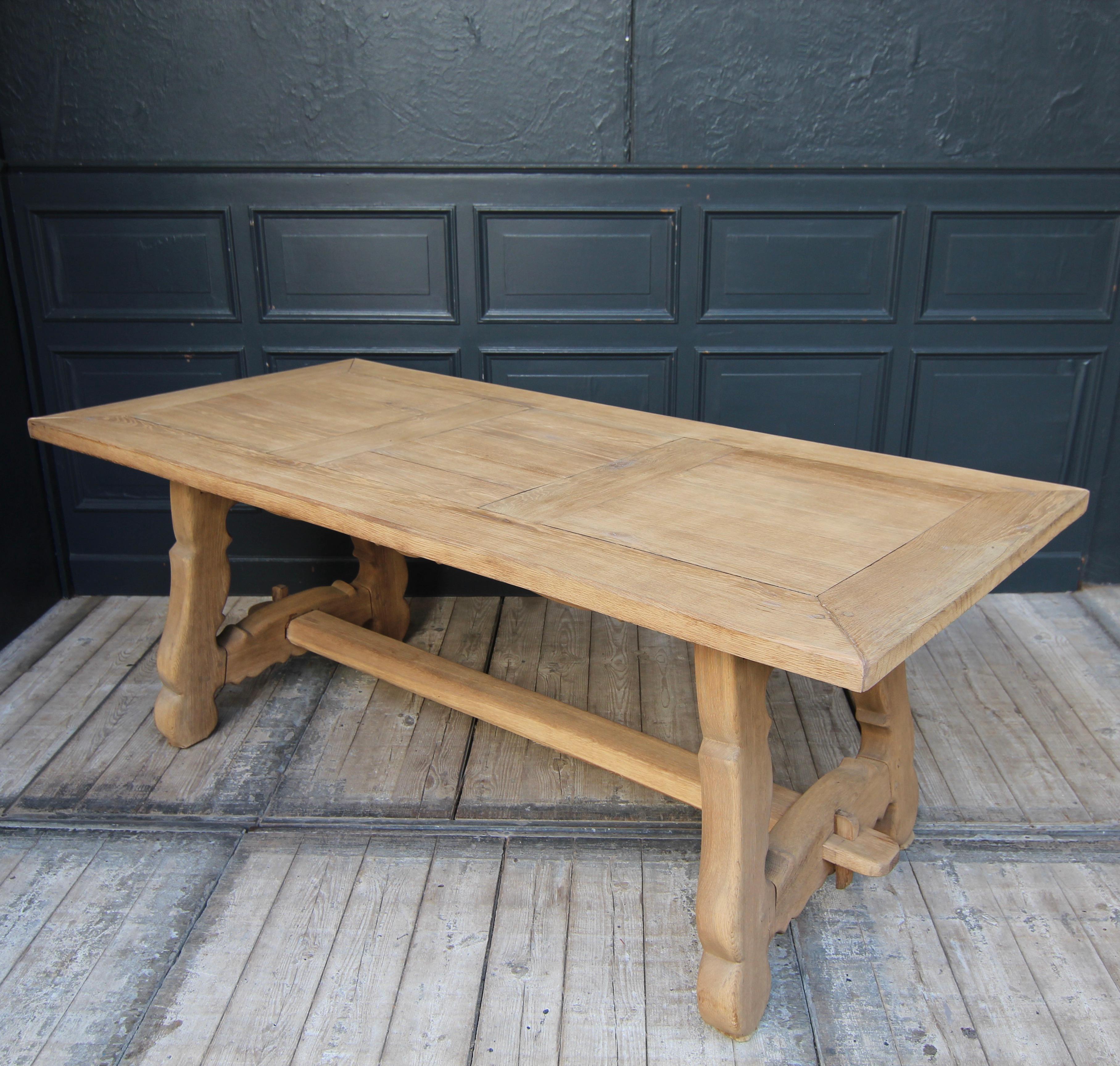 20th Century Rustic Stripped Oak Table For Sale 9