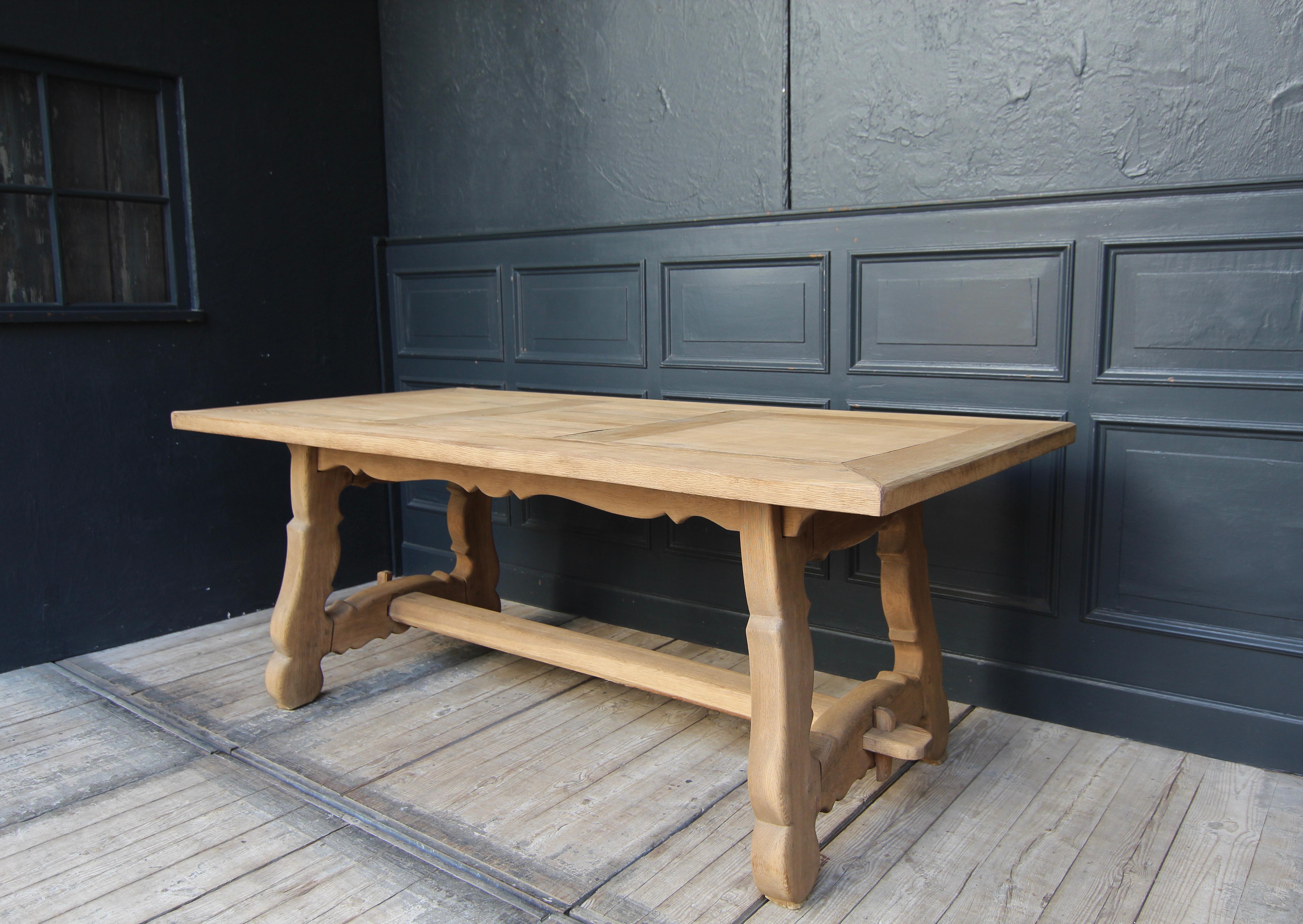 European 20th Century Rustic Stripped Oak Table For Sale