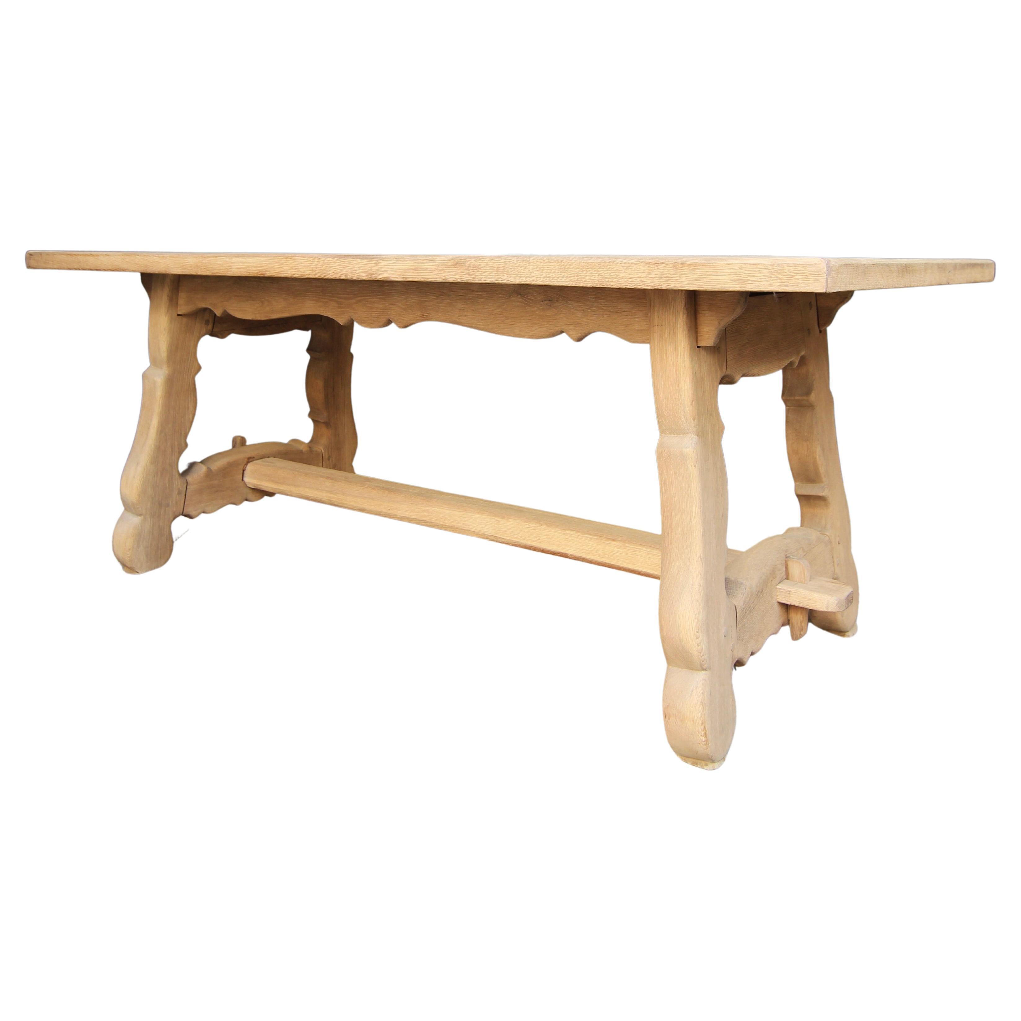20th Century Rustic Stripped Oak Table For Sale