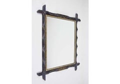 20th Century Rustic Wall Mirror With Golden Bars, Tramp Art, Austria dated 1901