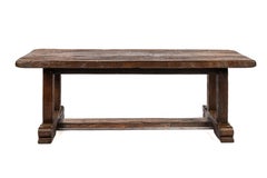 20th Jahrhundert Rustikal Warm Brown Reclaimed Oak Trestle Base Dining Table