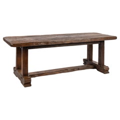 20  secolo Tavolo da pranzo rustico con base a cavalletto in Oak Oak, marrone caldo e bonificato