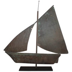 20th Century Sailboat Weather Vane on Custom Iron Stand