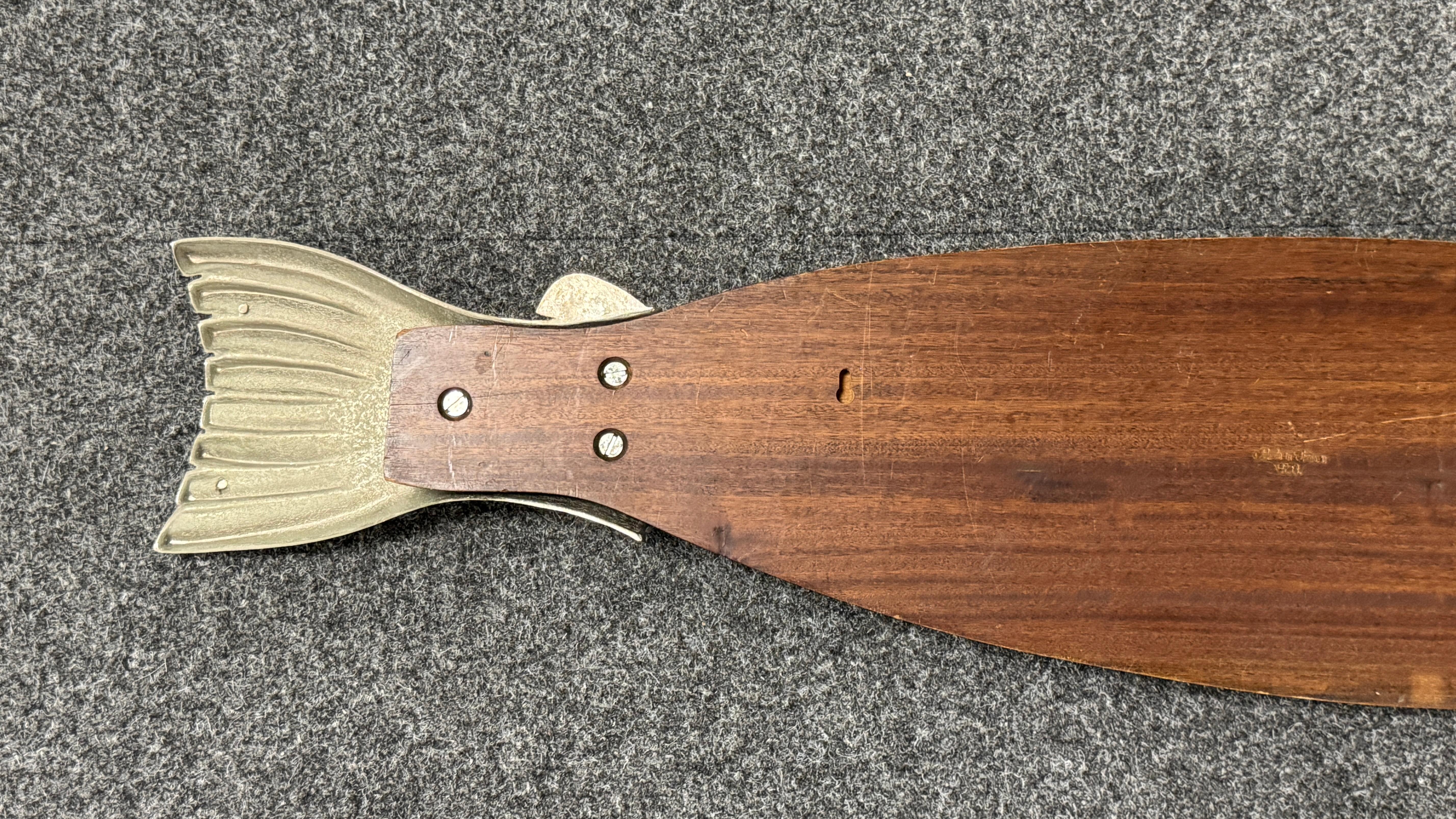 Plateau en métal chromé et Wood Wood du 20e siècle Poisson saumoné, Vintage 1970 en vente 9