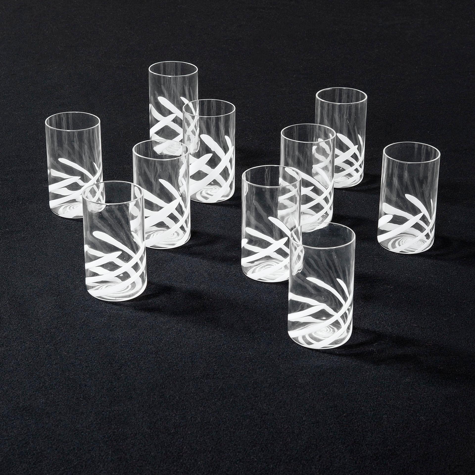 Mid-Century Modern Ensemble de 10 verres coupés et givrés à motifs décoratifs du 20e siècle de Salviati en vente