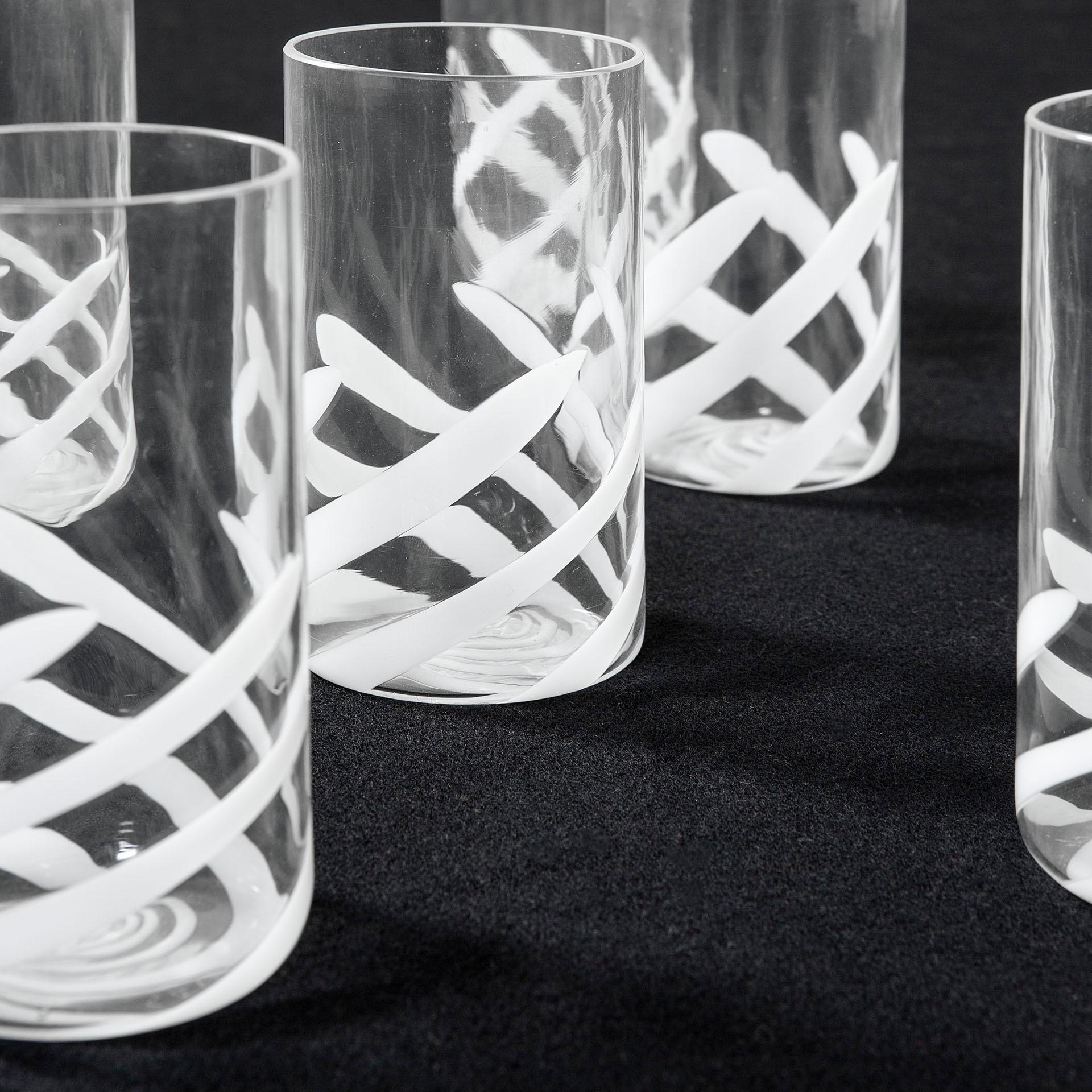 Mid-Century Modern 20th Century Salviati Set of 10 Cut and Frosted Glasses with Decorative Motifs For Sale