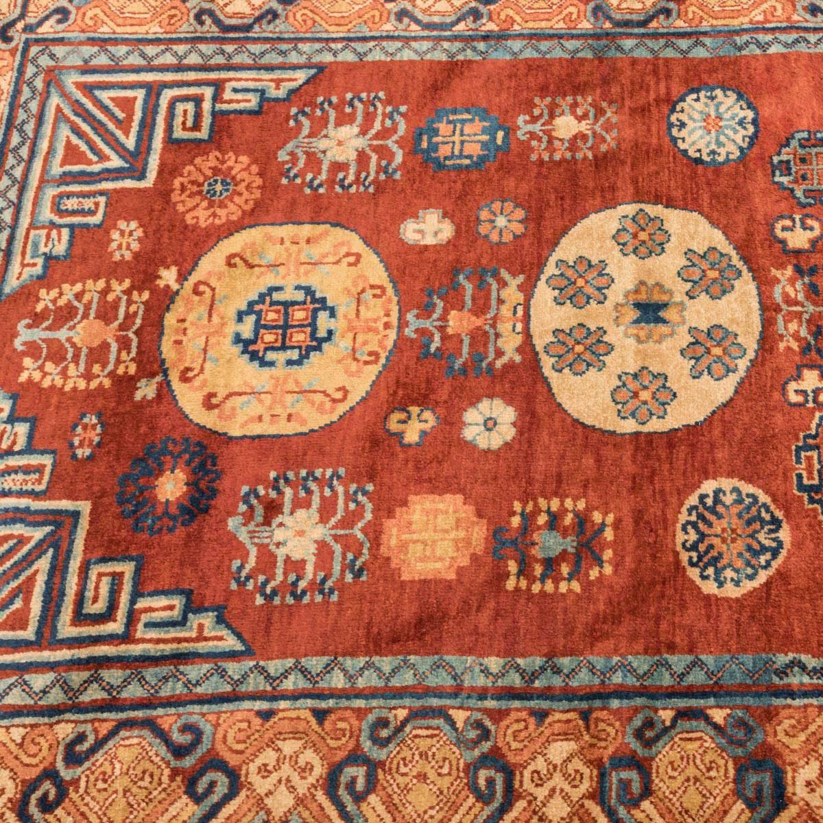 Turkestan 20th Century Samarkand Wool Caramel Color Rug Kothan Design circa 1900. For Sale
