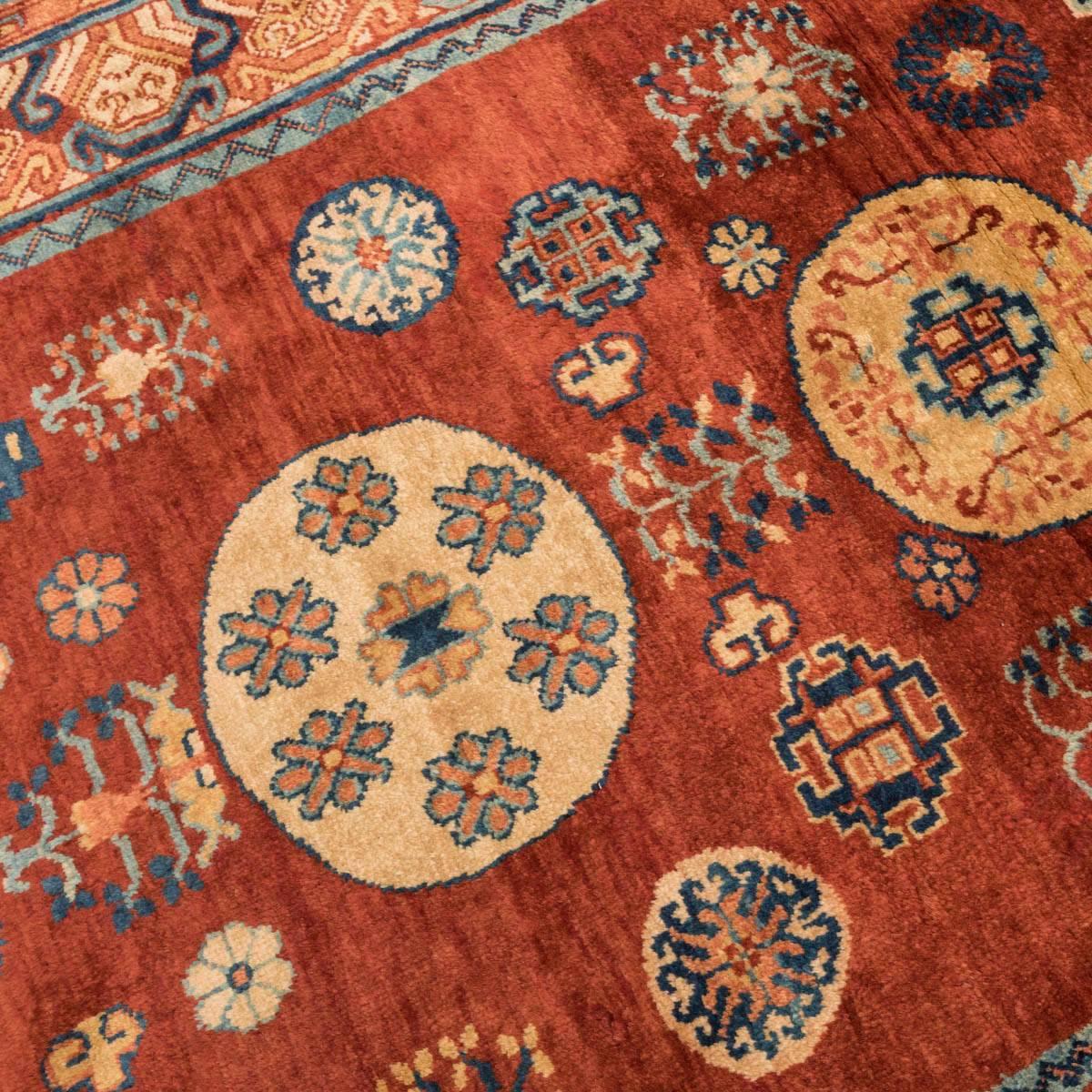 Hand-Knotted 20th Century Samarkand Wool Caramel Color Rug Kothan Design circa 1900. For Sale