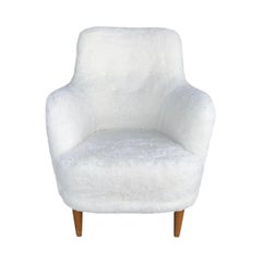 20th Century Samsas Chair, Swedish Sheepskin FÅTÖLJ, Armchair by Carl Malmsten