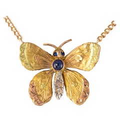 20th Century Sapphire Diamond 18 Karat Rose Gold Butterfly Necklace