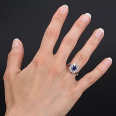 20th Century Sapphire Diamonds 18 Karat White Gold Daisy Ring