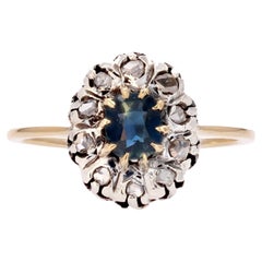 Vintage 20th Century Sapphire Diamonds 18 Karat Yellow Gold Cluster Ring