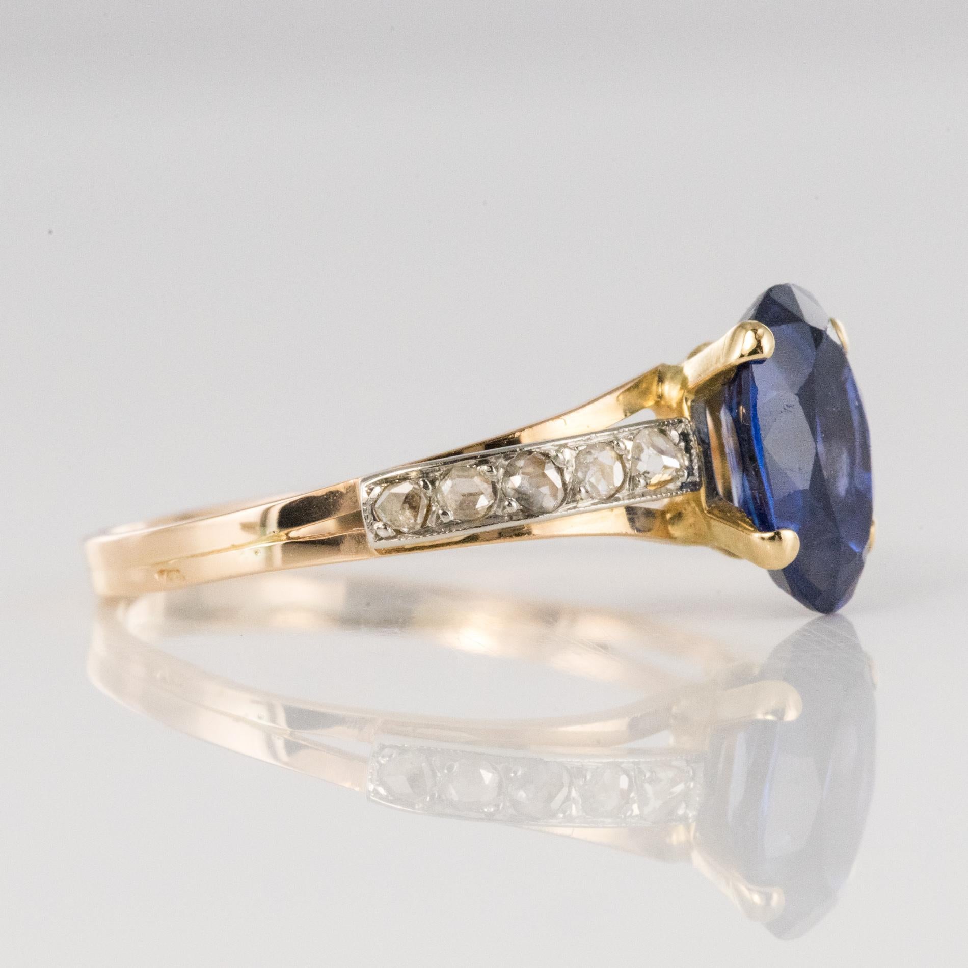 20th Century Sapphire Diamonds 18 Karat Yellow Gold Ring For Sale 5