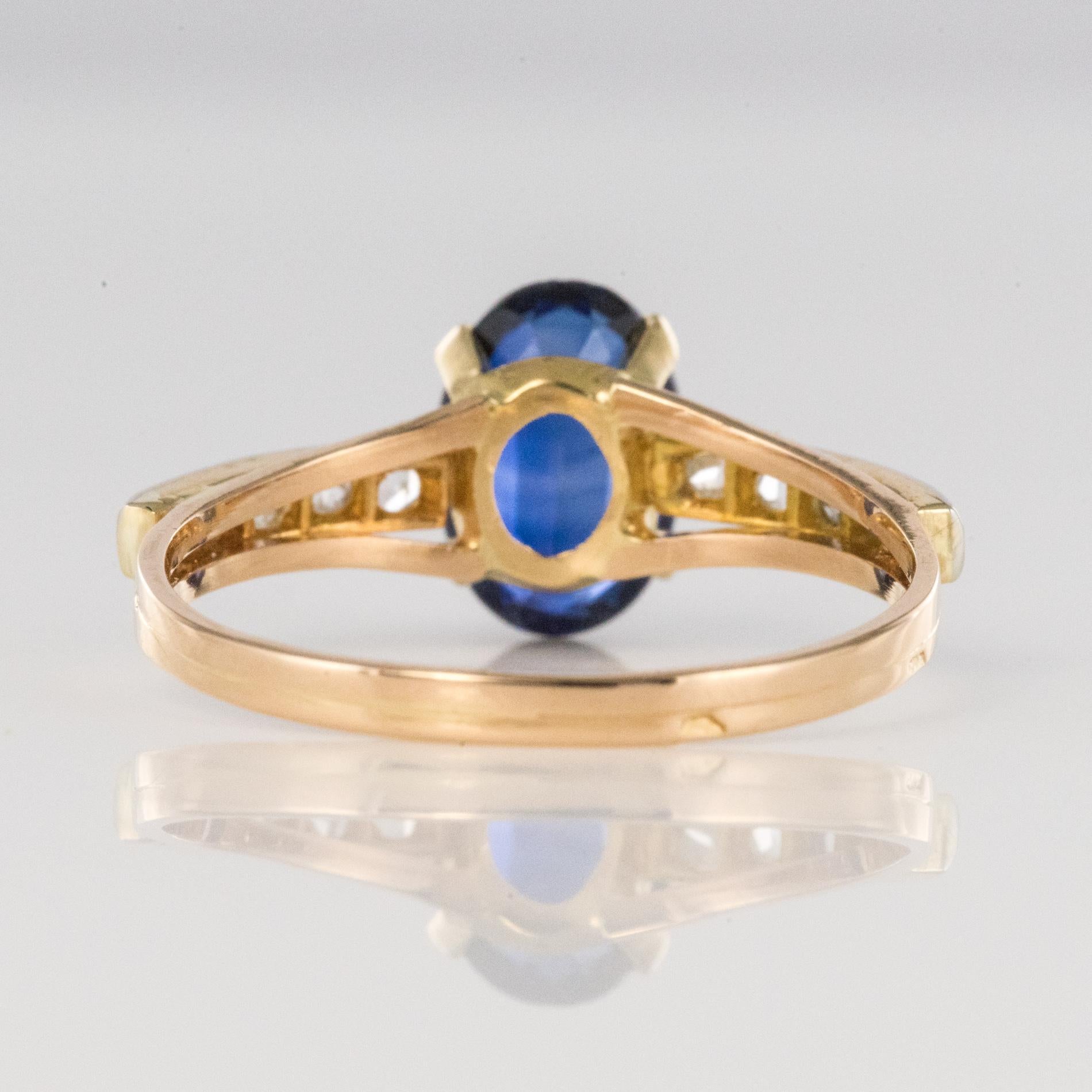 20th Century Sapphire Diamonds 18 Karat Yellow Gold Ring For Sale 6