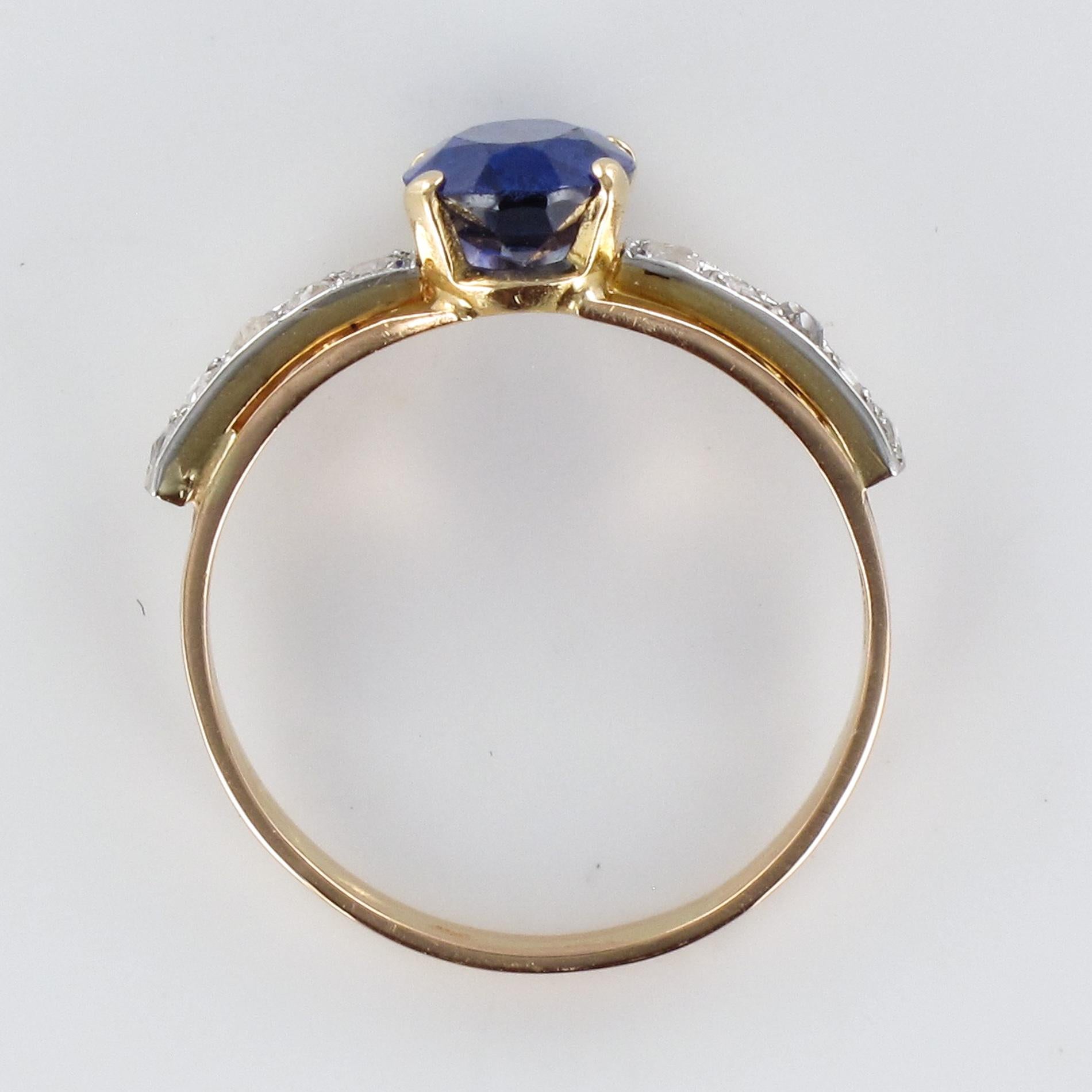 20th Century Sapphire Diamonds 18 Karat Yellow Gold Ring For Sale 7