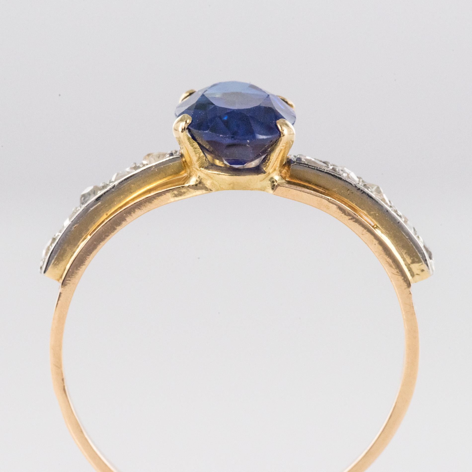 20th Century Sapphire Diamonds 18 Karat Yellow Gold Ring For Sale 9