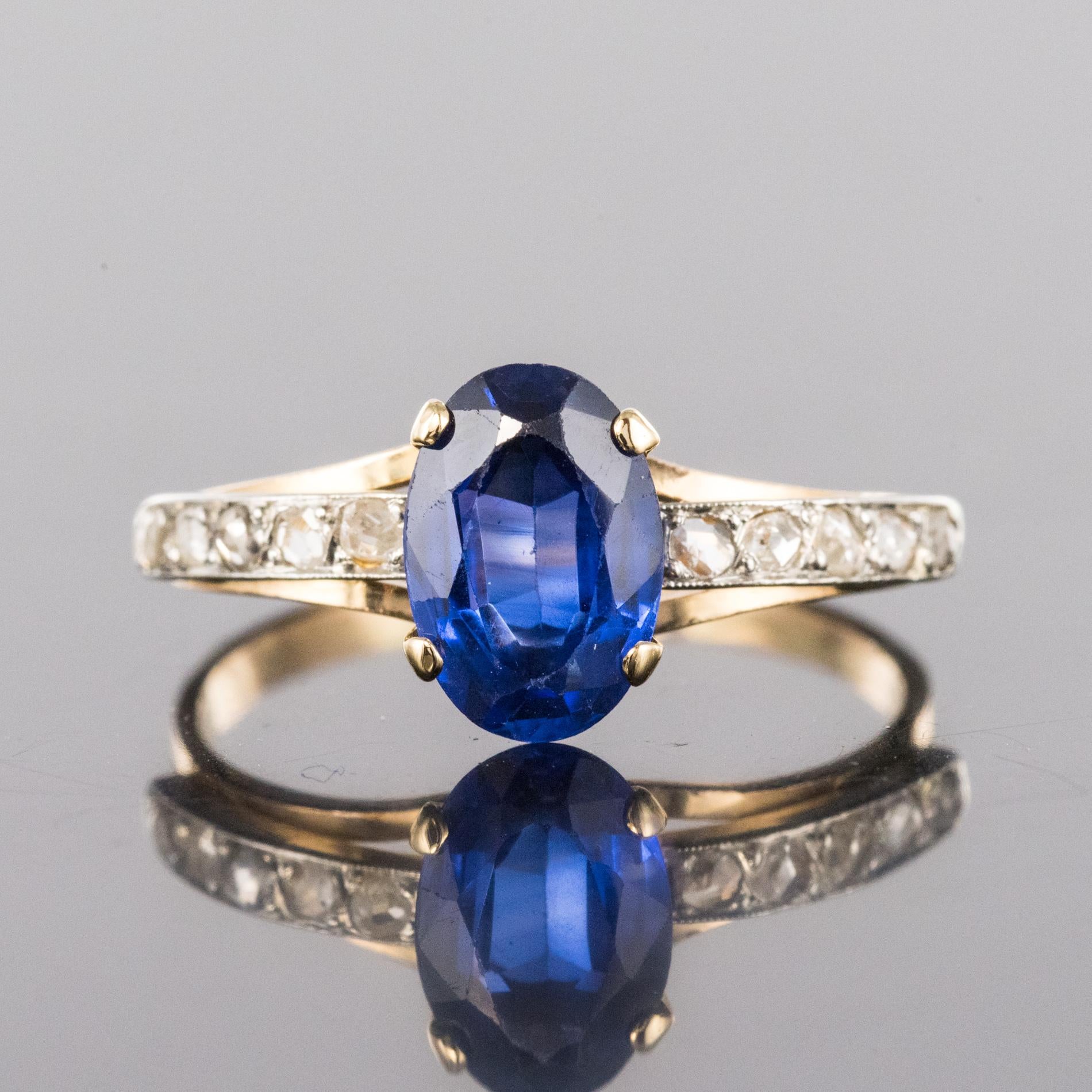 20th Century Sapphire Diamonds 18 Karat Yellow Gold Ring For Sale 3