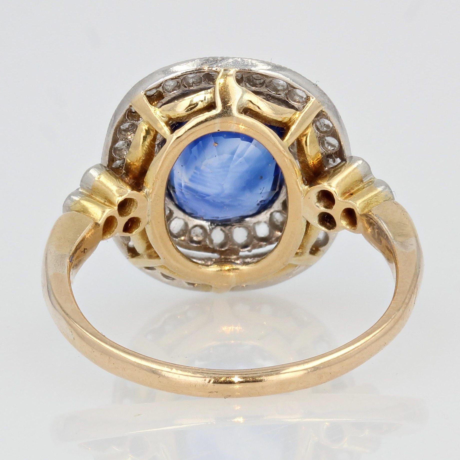 20th Century Sapphire Double Row Diamonds 18 Karat Yellow Gold Ring For Sale 4