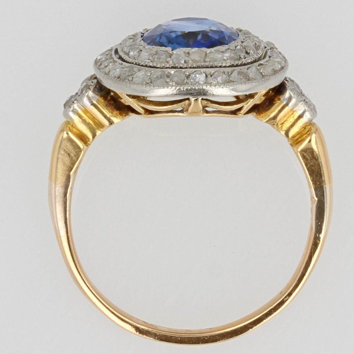 20th Century Sapphire Double Row Diamonds 18 Karat Yellow Gold Ring For Sale 5